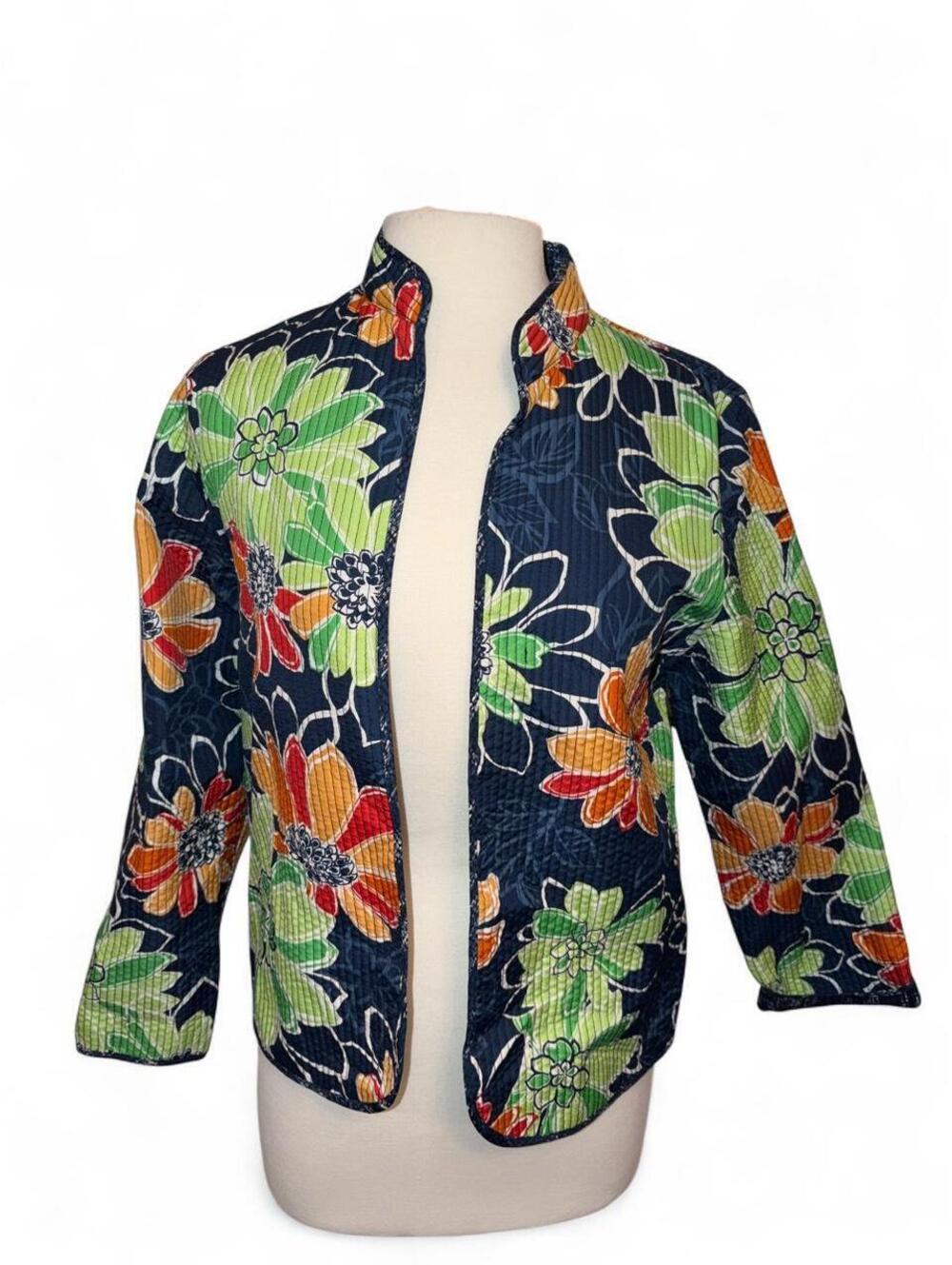 Alfred Dunner Petite Lightweight Quilted Floral Jacket - Size 8P Open Front